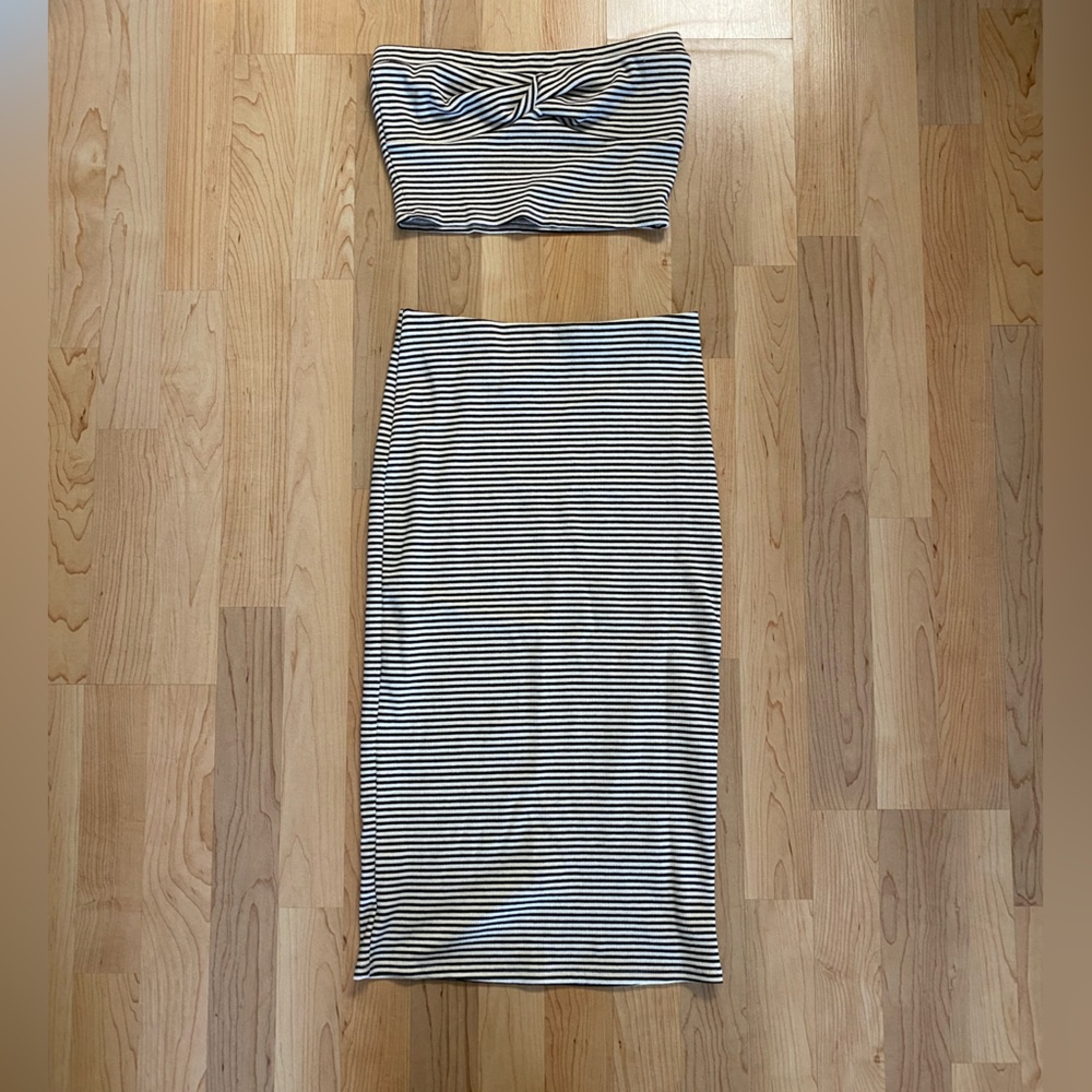 Strapless Striped Black and White Skirt Set